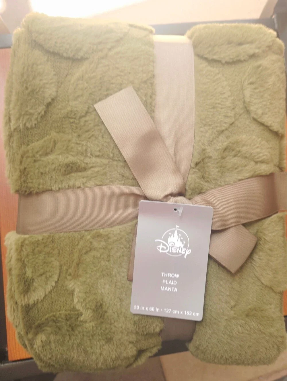 Disney Parks Mickey Icon Olive Green Faux Fur Blanket Throw